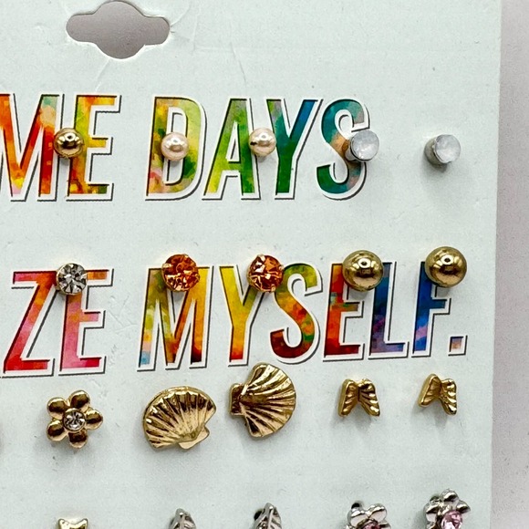 16 pairs Dainty Small Bohemian Jewelry Pierced Ears Fashion Earrings Pearls Stud - Picture 5 of 8